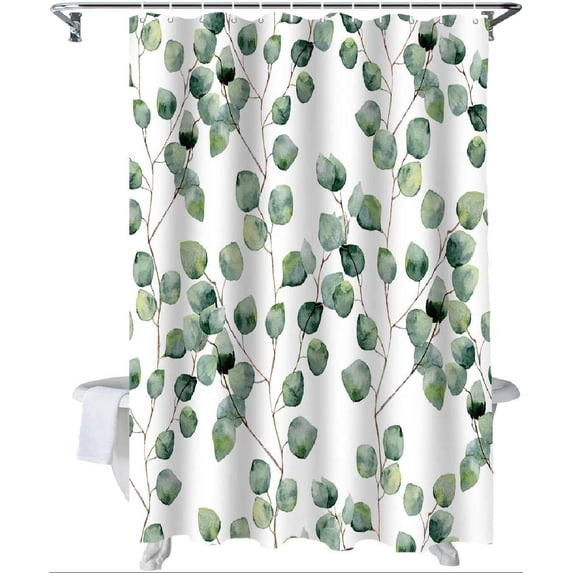 Eucalyptus Shower Curtain for Bathroom 72 x 96 Inches Fresh Leaf Green Floral Round Leaves Watercolor Vine Branches Waterproof Polyester Curtains with Hooks