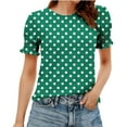 thumbnail image 2 of Women's Spring Summer Clothing Fashion Polkas Printed Base T-Shirts Pleated Sleeves Short Sleeves Round Neck Blouses Top, 2 of 6
