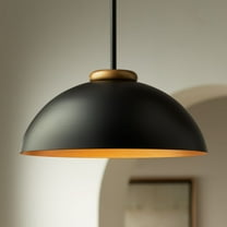 Possini Euro Design Black Gold Pendant Light 15 1/2" Wide Modern Industrial Dome Metal Shade for Dining Room House Foyer Kitchen