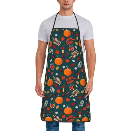 

Jgfou Autumn with Pumpkins Print Anti-fouling Apron for Men Women Waterproof Oil-Proof Kitchen Apron with Adjustable Straps Pocket and No-Pill No-Fade Fabric