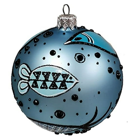 Blue Sea High Design Ball Polish Glass Christmas Tree Ornament by Thomas Glenn