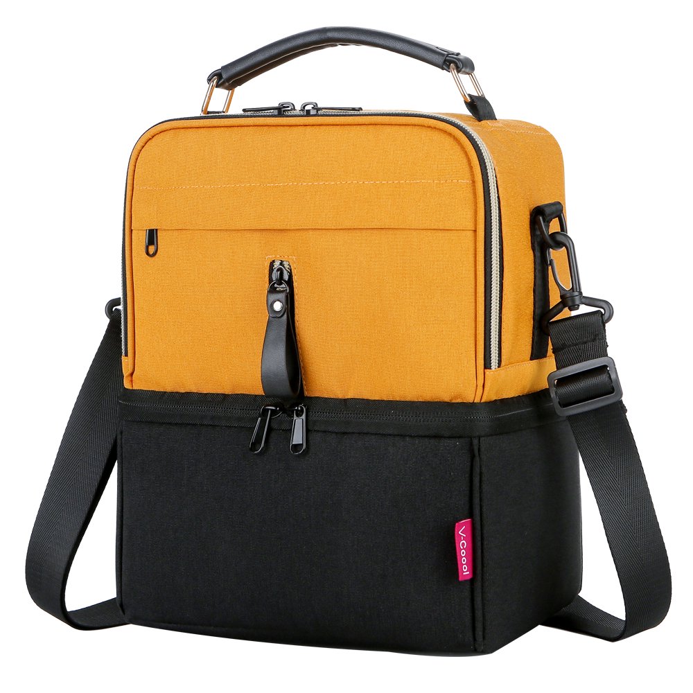 Breast Pump Bag Cooler Compartment for Breast Pump - Middle Size Cooler Bag Double Layer Pumping Bag for Working Outdoor Mom(Black&Yellow)