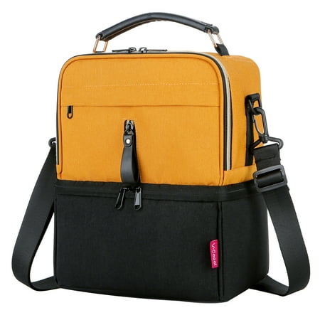 Breast Pump Bag Cooler Compartment for Breast Pump - Middle Size Cooler Bag Double Layer Pumping Bag for Working Outdoor Mom(Black&Yellow)