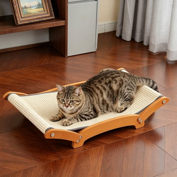 Petyoung Large Sisal Cat Scratcher Bed, Durable Cat Scratching Lounger with Solid Wood Frame, Cat Bed for Indoor Cats to Sleep & Scratch