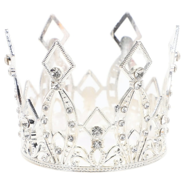 Small Rhinestone Crown Cake Ornament Alloy Tiara Cake Decoration for Birthday Party (Silver)