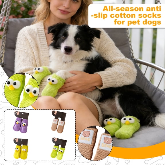 Dog Socks for Small Dogs Cats, Anti-Slip Dog Socks - Cute Cartoon Pet Socks Non-Slip Warm Cotton Knit, Puppy Protectors for Indoor Outdoor, Pet Shoes for Hardwood Floors Brown Size:L, 1 pair