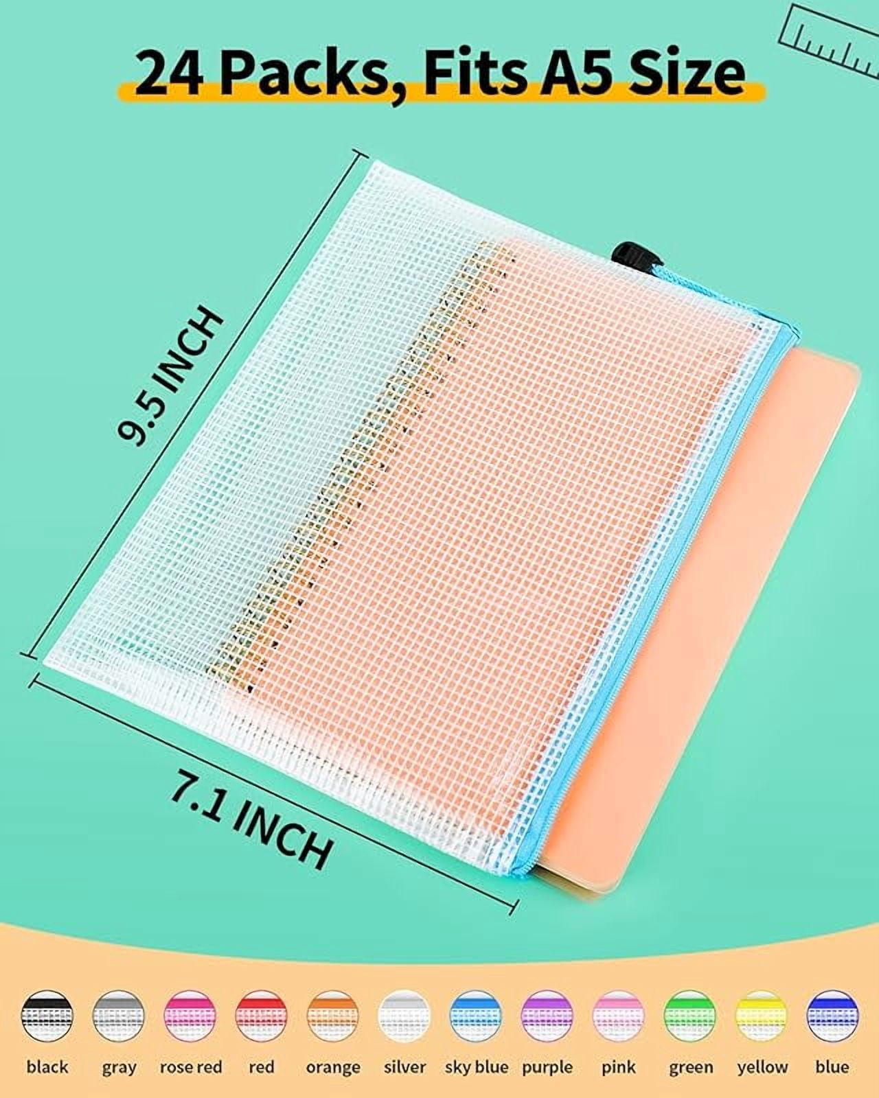 B4 Mesh Zipper Pouch, 24 Pack 12 Colors 15" x 11" Zipper Pouches for Organizing, Multipurpose Waterproof Zipper Bags for Office Supplies