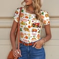 thumbnail image 6 of Honeii Fall Farm Pumpkin Print Women's Crew Neck Short Sleeve Bodysuit Fashion T-shirt Tops-Large, 6 of 7