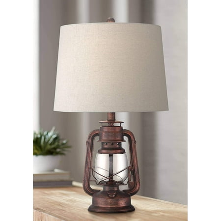 

Table Lamp Murphy Rustic Industrial Accent Nightlight Clear Glass Oatmeal Fabric Drum Shade for Living Room Bedroom Bedside Office 23 Height Red Bronze