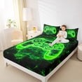 thumbnail image 4 of Manfei Cartoon Console Gaming Twin Sheet Sets,Modern Video Game Twin Fitted Sheet,Black Green Flat Sheet For Boys Teens,Super Cozy Room Decor,3 Pieces, 4 of 7