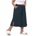 thumbnail image 2 of Diufon Women's Plus Size Capri Pants High Waisted Wide Leg Culottes Trousers with Pockets for Summer Casual Wear, 2 of 8