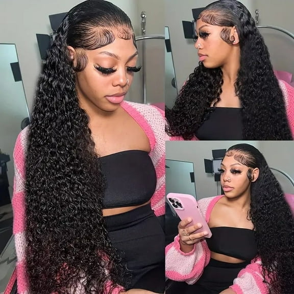 Front lace synthetic wig for women hand-wrapped small curly long curly black wig