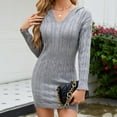 thumbnail image 6 of ylioge Sweater Dresses for Women with Hoodies Trendy Slim Fit Stretchy Casual Long Sleeve V Neck Cable Knitted Pullover Mini Bodycon Dress, 6 of 8
