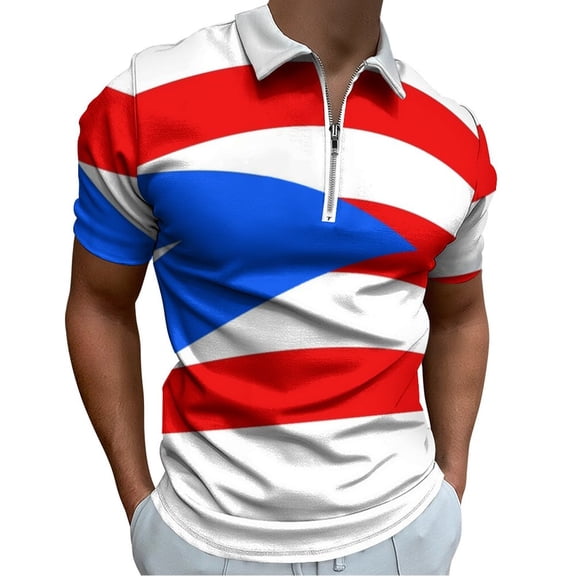 Puerto Rico Flag Men Zipper T-shirt Summer Casual Short Sleeve T-shirt Top