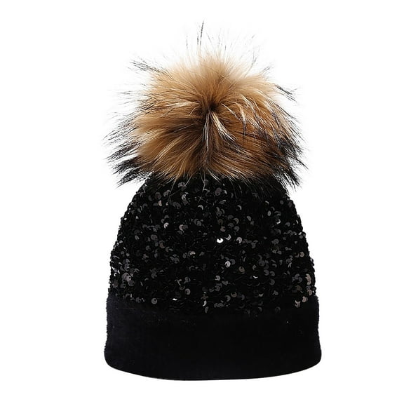 Glisme Winter Hat Women Outdoor Warm Knitted Hat Dyed Sequined Hat Ear Hat In Versatile Accessory Black