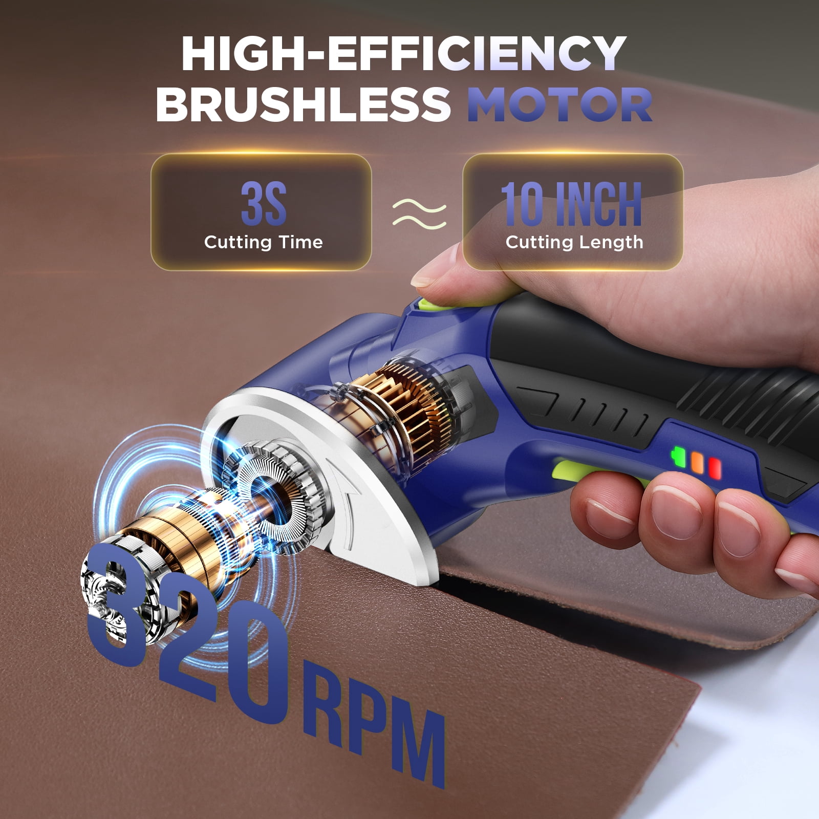 4V Cordless Electric Scissors, 320RPM Rotary Box Cutter with Safety Blades & LED Light, Max Cut 1/4" for Cardboard Fabric Plastic Leather Crafts