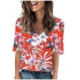 thumbnail image 5 of V Neck T Shirts for Women Summer Classic Casual Floral Printed Short Sleeve Tops Cute V Neck Business Blouses (3XL, Red 1), 5 of 7