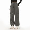 thumbnail image 2 of Hfolob Women's Pants Women Casual Sweatpants Relaxed Fit Baggy Clothes High Waist Drawstring Waist With Pockets Loose Cargo Joggers Pants For Women, 2 of 4