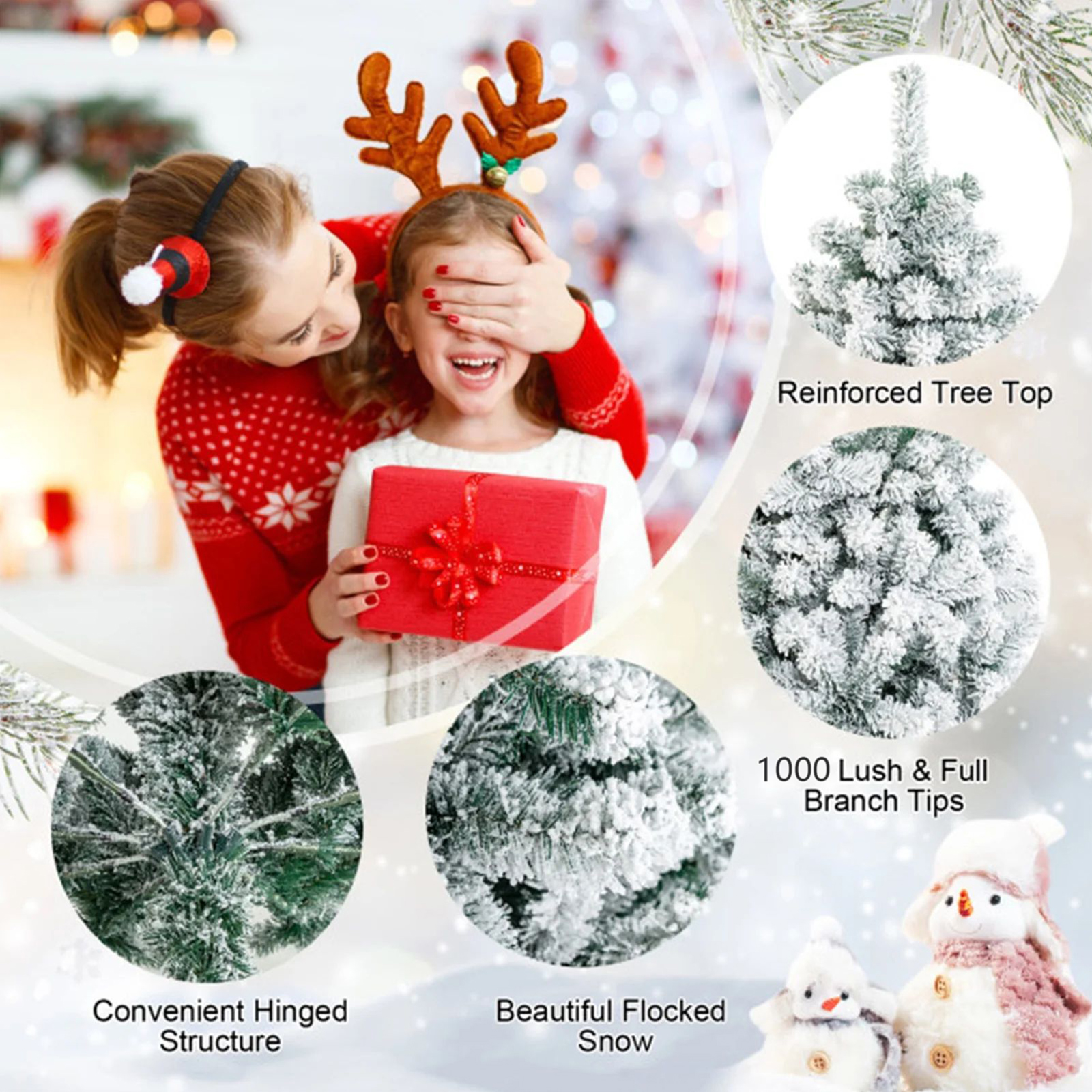 SUGIFT 6ft Snow Flocked Christmas Tree Unlit Holiday Decor