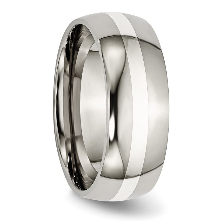 Carat In Karats Titanium Polished With Sterling Silver Inlay 8mm Band Size  13 - Unisex Ring