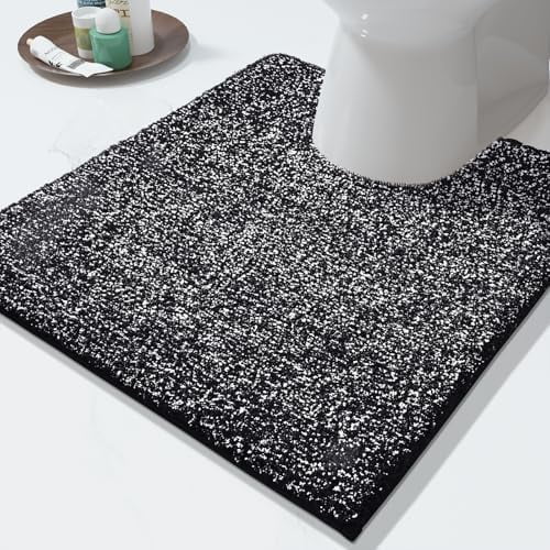 Toilet Rugs U Shaped Washable, Soft Absorbent Microfiber Bathroom Rugs, Non Slip Quick Drying Shaggy Bath Mat,Contour Bathroom Mats for Toilet Base, Home Essentials,24x20,Black and White