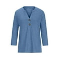 thumbnail image 6 of FAIWAD Womens 3/4 Sleeve Tunic Top V Neck Buttons Solid Color Blouse Fall Winter Loose Casual Pullover Top, 6 of 6