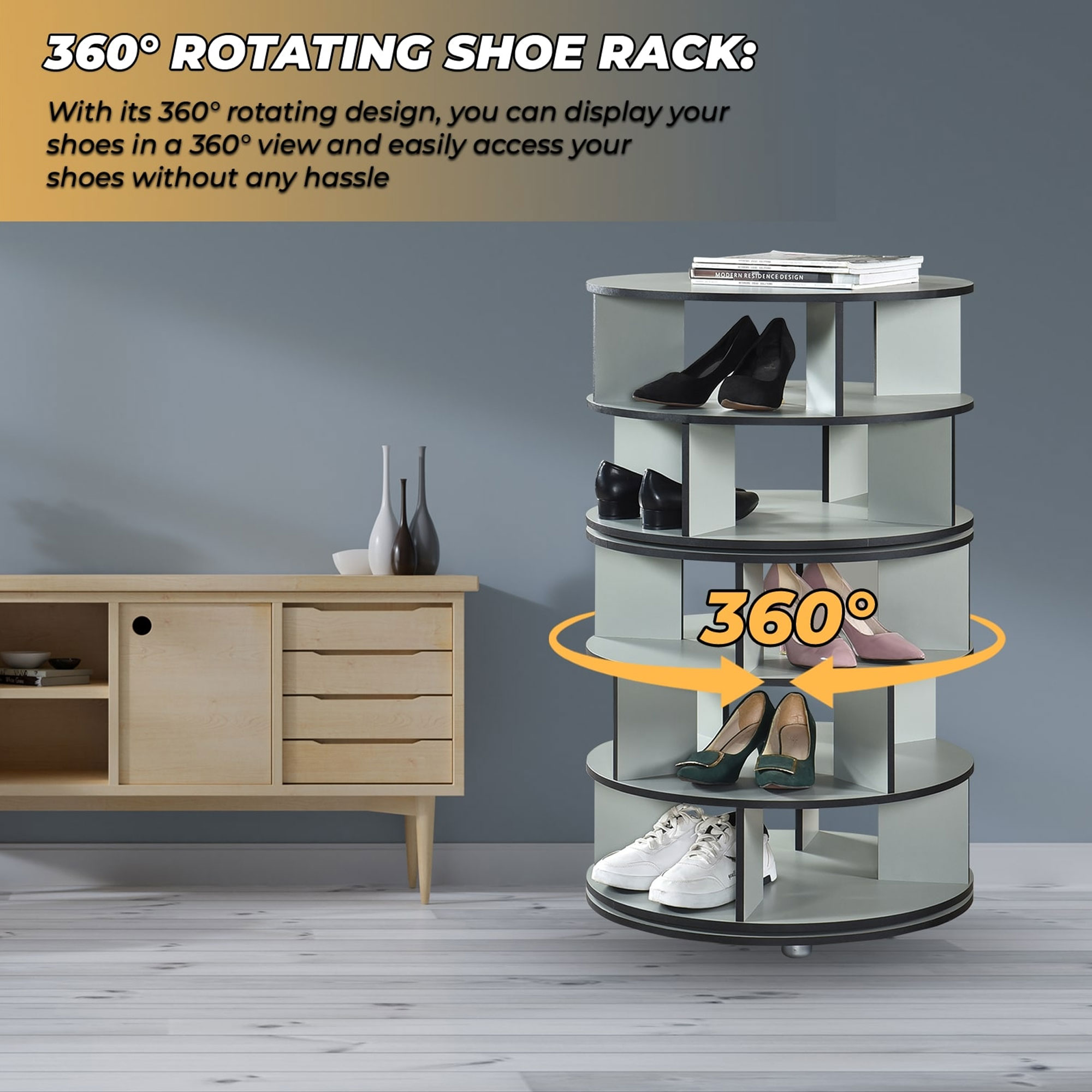 Kings Brand Furniture Revolving Shoe Rack, Spinning Shoe Rack Tower, 360° Revolving Shoe Storage Organizer for Closet Entryway Bedroom Hallway (Green, 5-Tier)