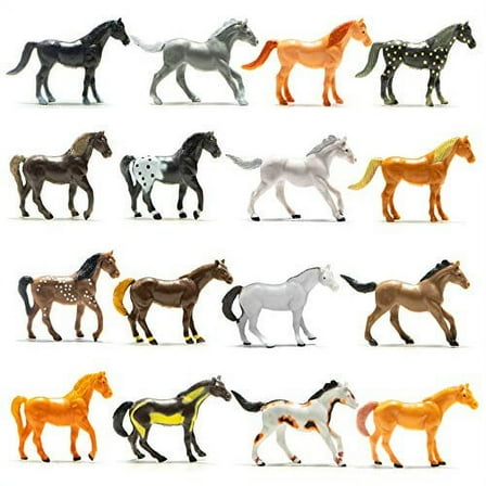 Prextex Plastic Horses Party Favors, 16 Count (All Different Horses in Various Poses and Colors) Best Toy Gift for Boy