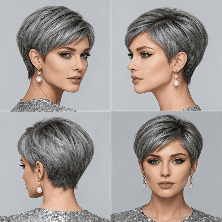 Short Gray Pixie Cut Wig for Women 150% Density Virgin Human  display picture 2