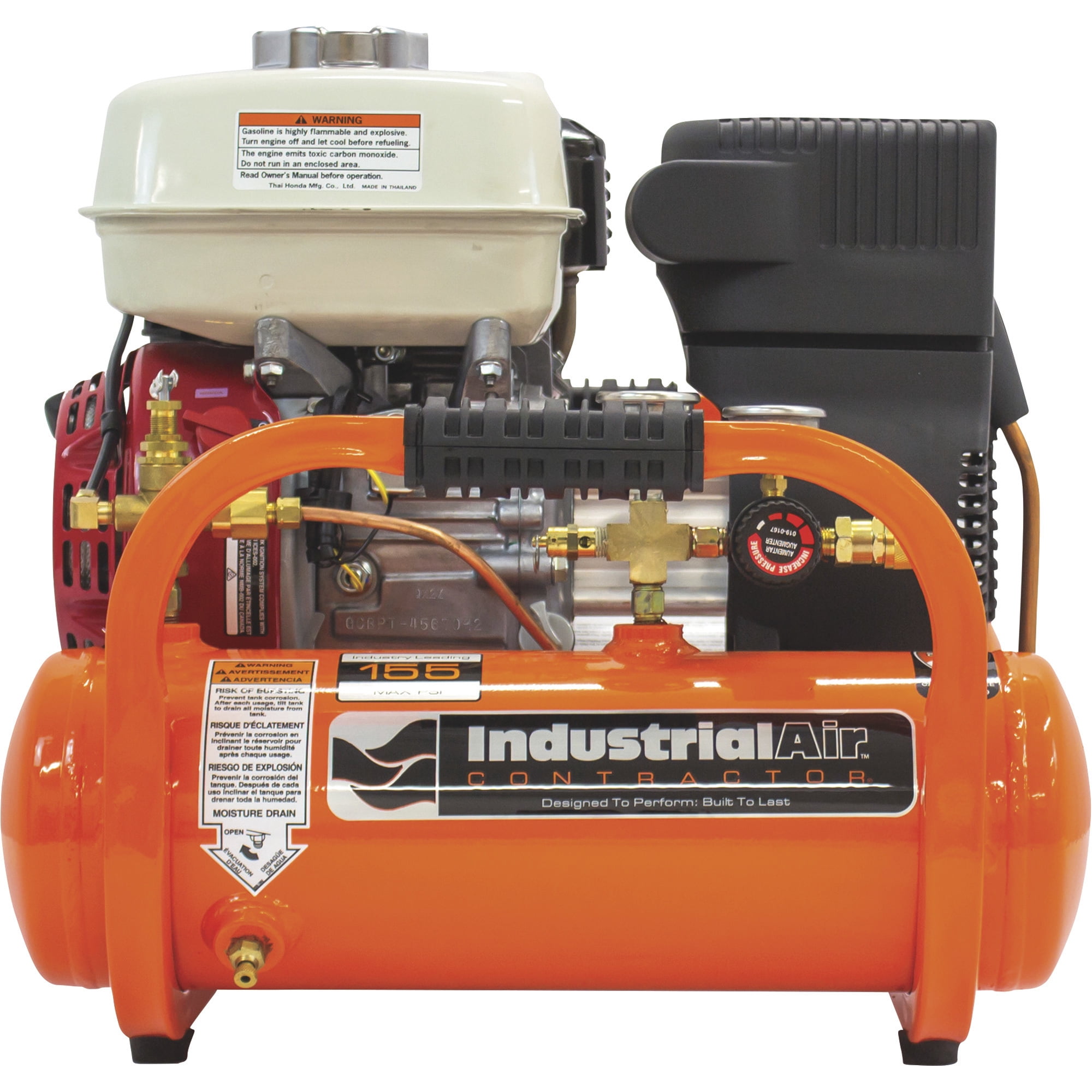 Industrial Air Contractor Gas-Powered Pontoon Air Compressor, 4.6 HP, Honda GX160 OHV Engine, Twin 2-Gallon Tanks, 155 Max. PSI, Model# CTA5590412.SAN