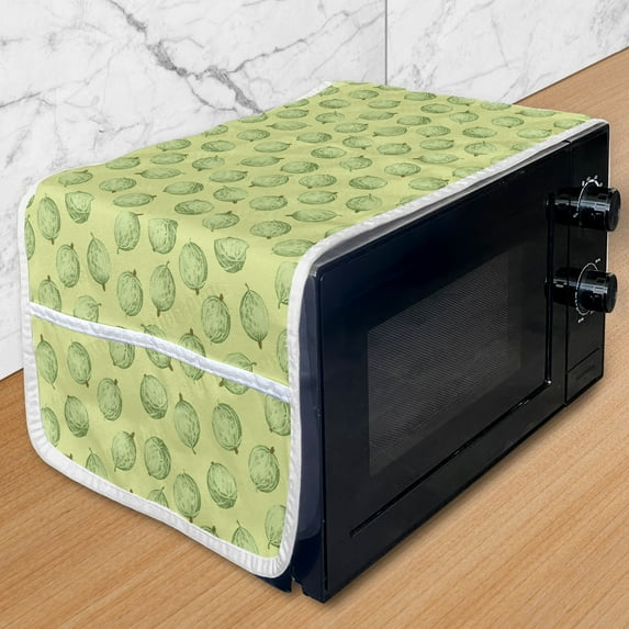 Fruit Microwave Oven Cover, Repetitive Sketchy Style Drawn Pattern of Tasty Exotic Gooseberries, Water Resistant Organizer with Pockets for Kitchen, 36" x 12", Green Reseda Green, by Ambesonne