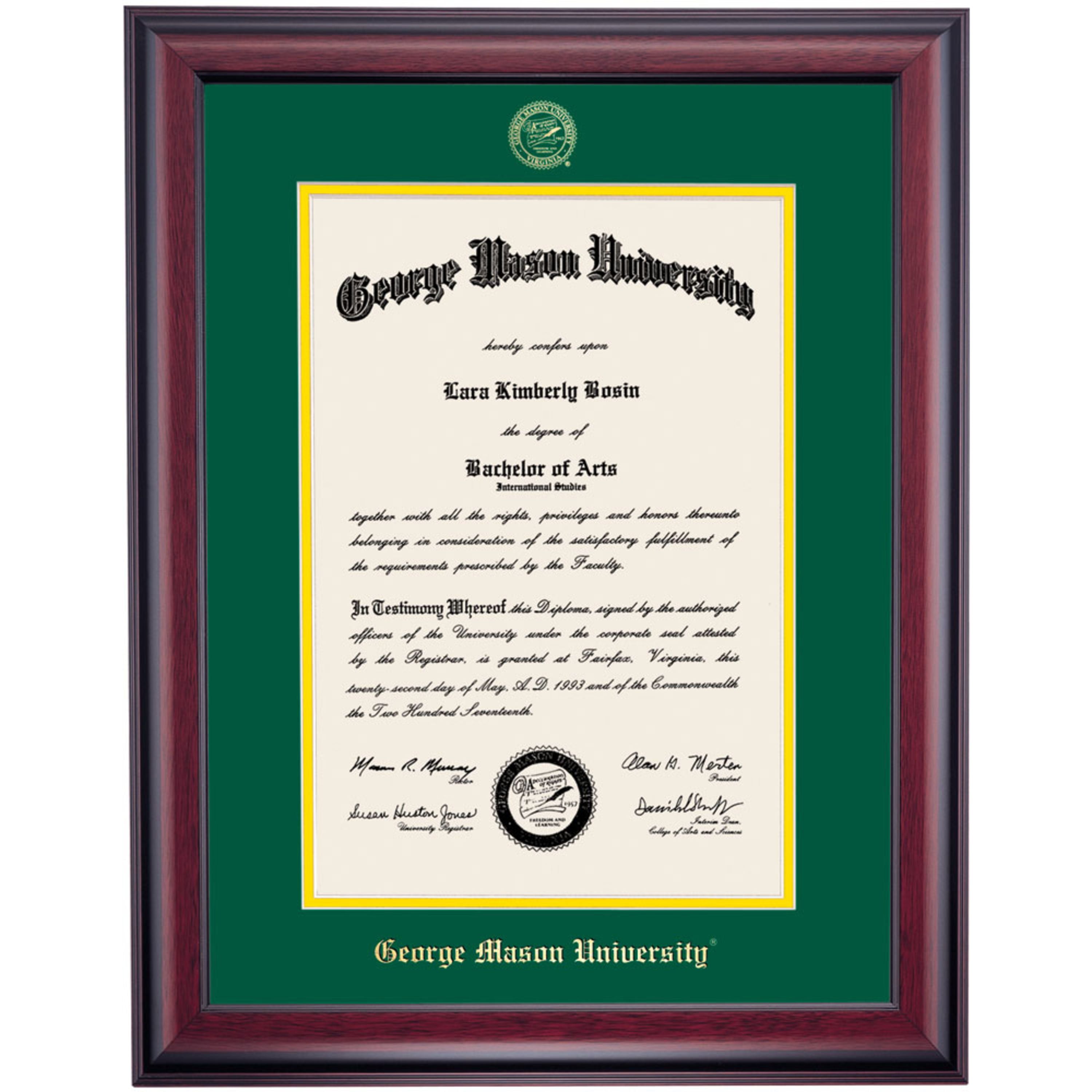 Dawn Diploma Frame for Mason University GMU, 22" x 17" Diploma