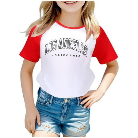 

Shirts for Girls Us City Print Raglan Short Sleeve T Shirts Athletic Long Sleeve Top 6-7 Years