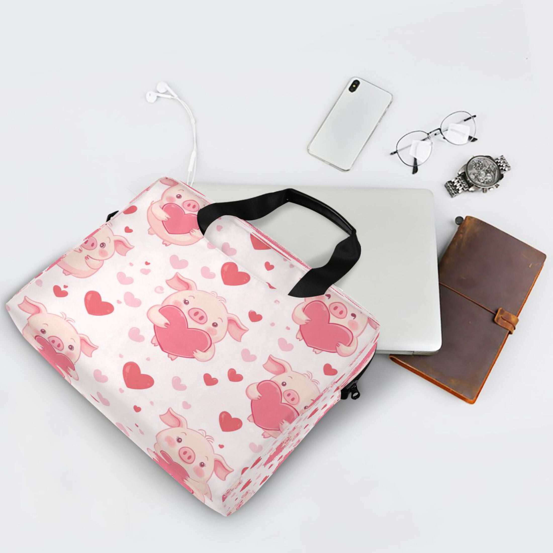 16" Laptop Tote Bag Laptop Sleeve Case Computer Briefcase for Work & Travel Pink Cute Pigs