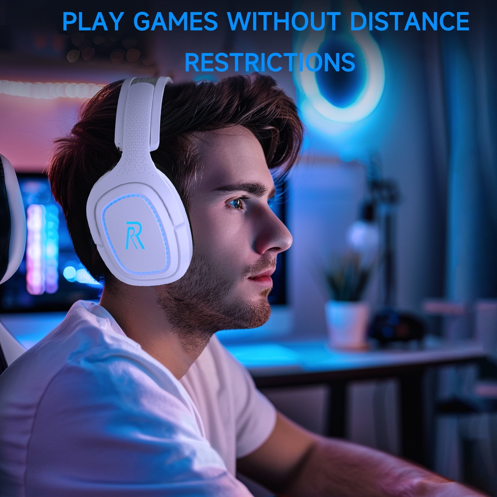 FFN 2.4GHz Wireless Gaming Headset for PS5/PS4, PC, Switch, Bluetooth 5.2 Gaming Headphones with Microphone Noise Canceling, 45H Battery, 3.5mm Wired Mode for Xbox Series - White