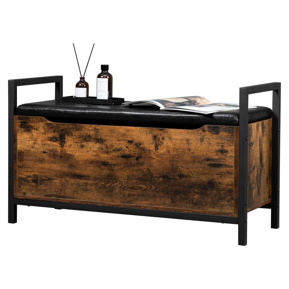 Zimtown 37" Industrial Storage Bench, Entryway Bench Hidden Storage