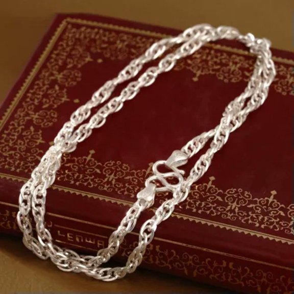 HOOUN New Arrival Pure S999 Sterling Silver Chain Lucky Men Women Singapore Necklace -11g ,19.7inch,3.6mm