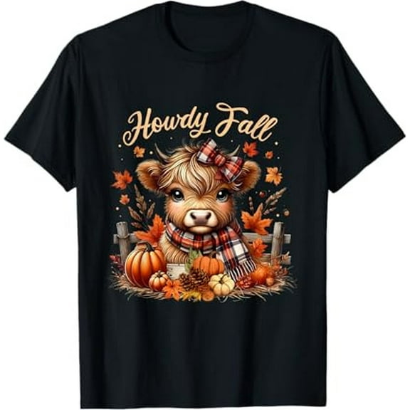 MilkCho Howdy Fall Highland Cow Happy Thanksgiving Autumn Vibes Womens Graphic T Shirt