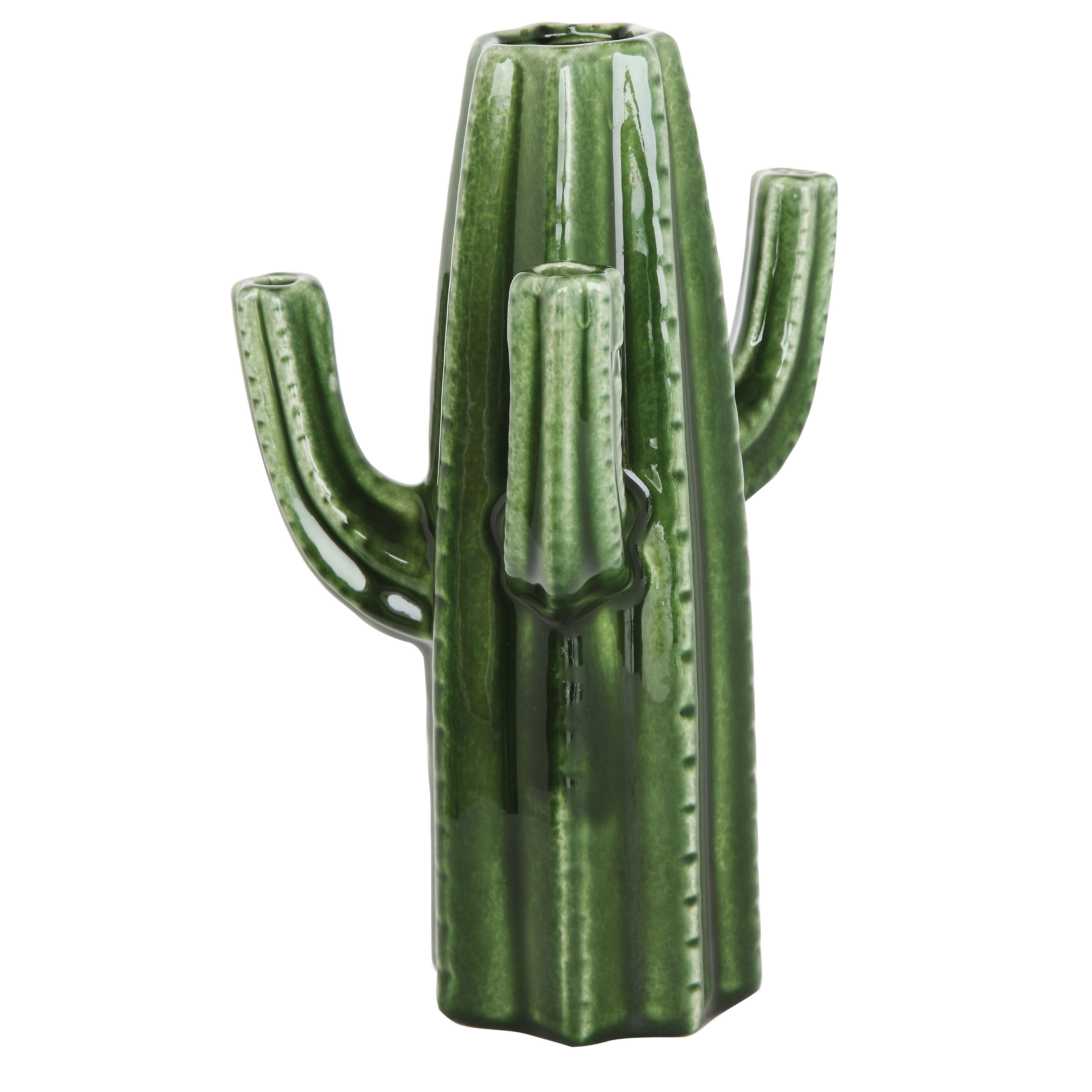 Creative CoOp Green Stoneware Cactus Shaped Vase