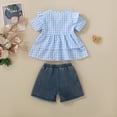 thumbnail image 4 of Xyant Toddler Baby Girl Summer Clothes Plaid Short Sleeve Shirts Dresses Tops Strawberry Denim Shorts Cute 2 Piece Outfits Set (Light Blue,2-3 Years), 4 of 7