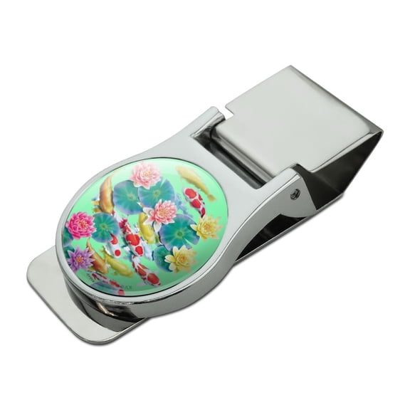 Koi Fish Pond Water Dance Satin Chrome Plated Metal Money Clip