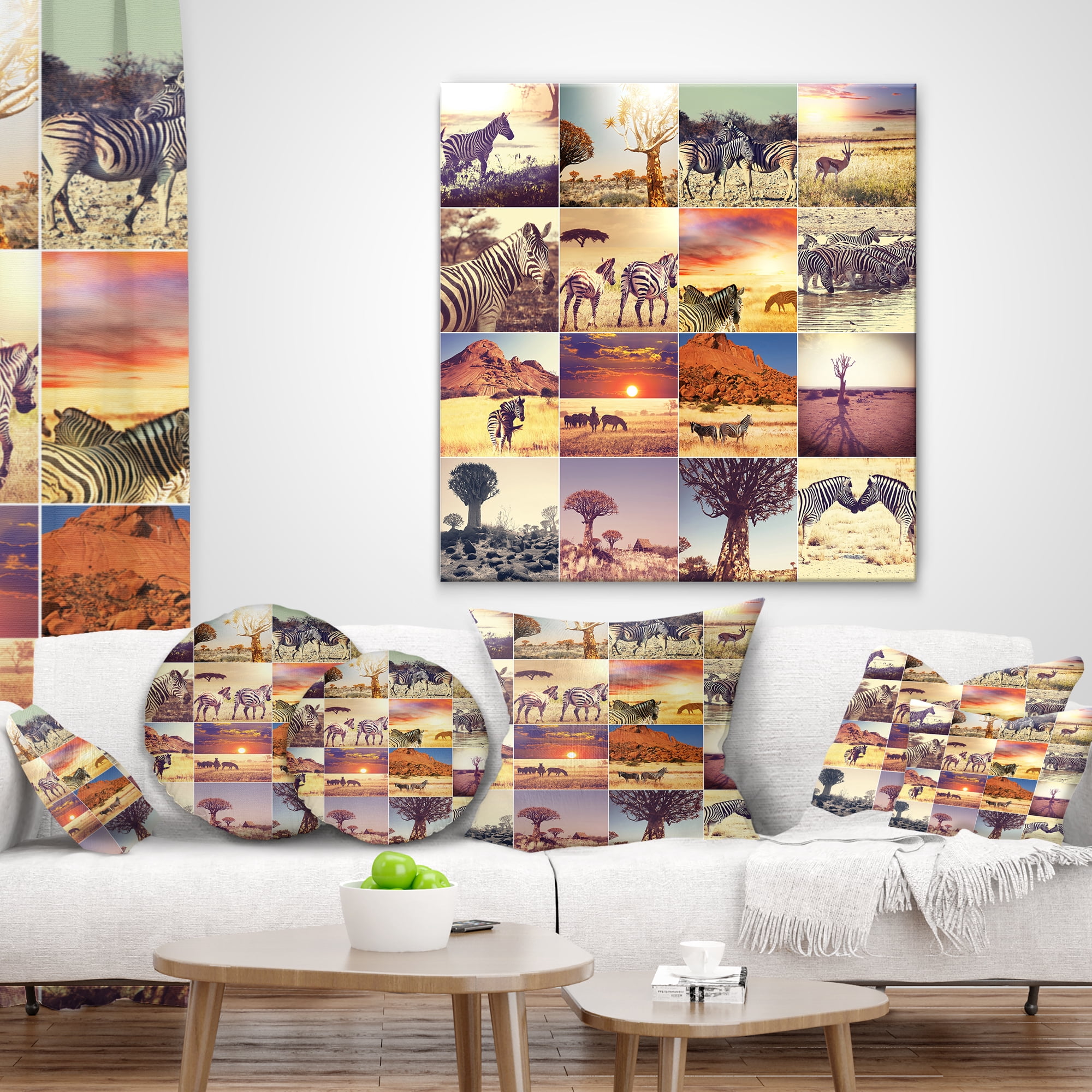 Designart African Wildlife and Nature Collage - African Landscape Printed Throw Pillow - 12x20