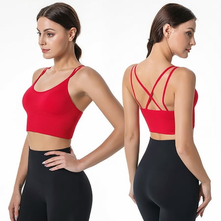 

WQJNWEQ Sports Bras for Women Clearance Women Yoga Solid Sleeveless Cold Shoulder Casual Tanks Blouse Tops Intimates Gifts for Women Red