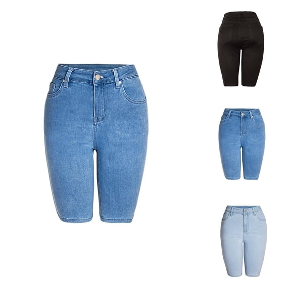 Jean Shorts Womens 2026 Summer Fashion Stretchy Denim Bermuda Shorts with Pockets