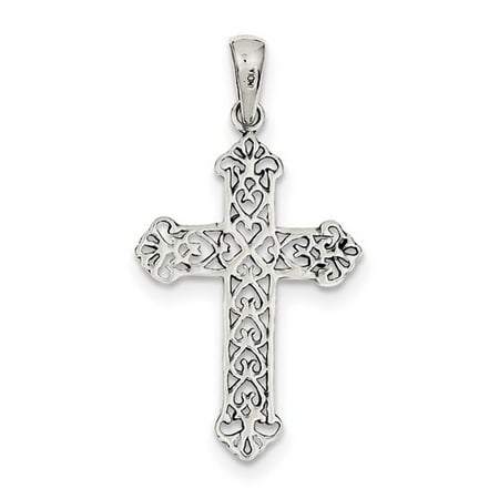 Sterling Silver Antiqued Fleur de lis Cross Pendant