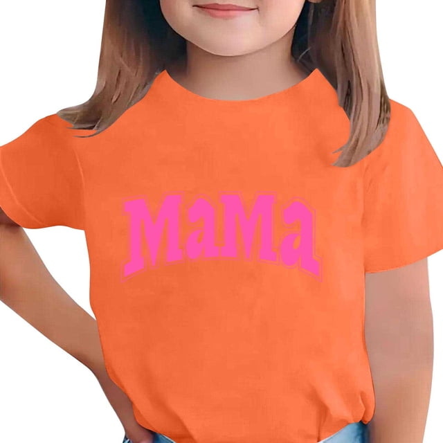 Zpanxa T-Shirts pour Tout-Petites Fille Imprimé Fête des Mères Col Rond Manches Courtes Haut Polyester Spandex 3-4 Ans