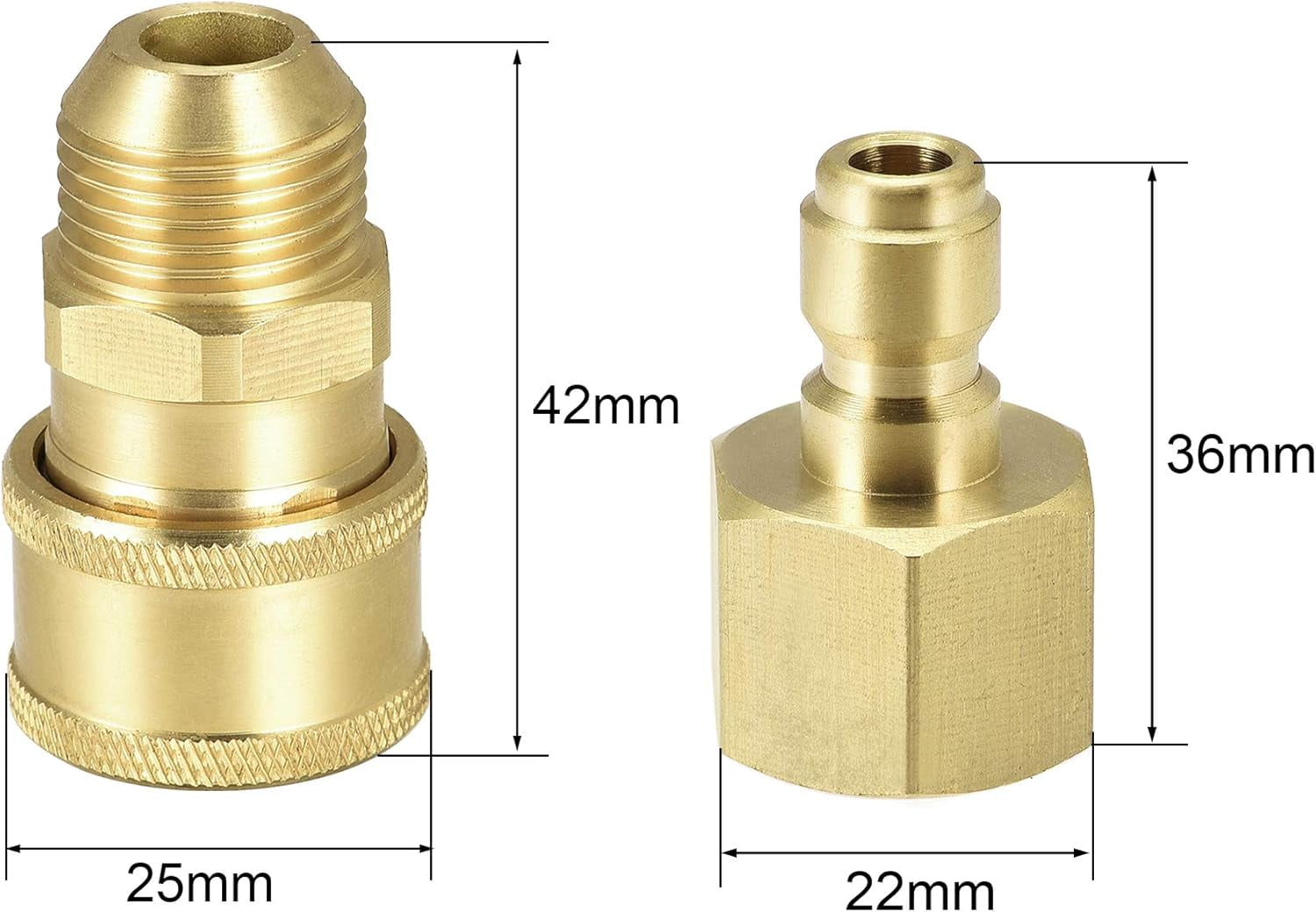 uxcell Garden Hose Brass Quick Connect Set Fittings, M18x1.5 Male & M18 Female Thread Water Hose Connectors Pressure Washer Adapter