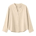 thumbnail image 4 of BODOAO Women Long Sleeve Linen Tops Pullover Lightweight Plain Blouses Fashion Outfits Henley Neck Summer Vacation Shirts Casual Top Beach Tops Soft Breathable Gauze Tops Beige L, 4 of 7