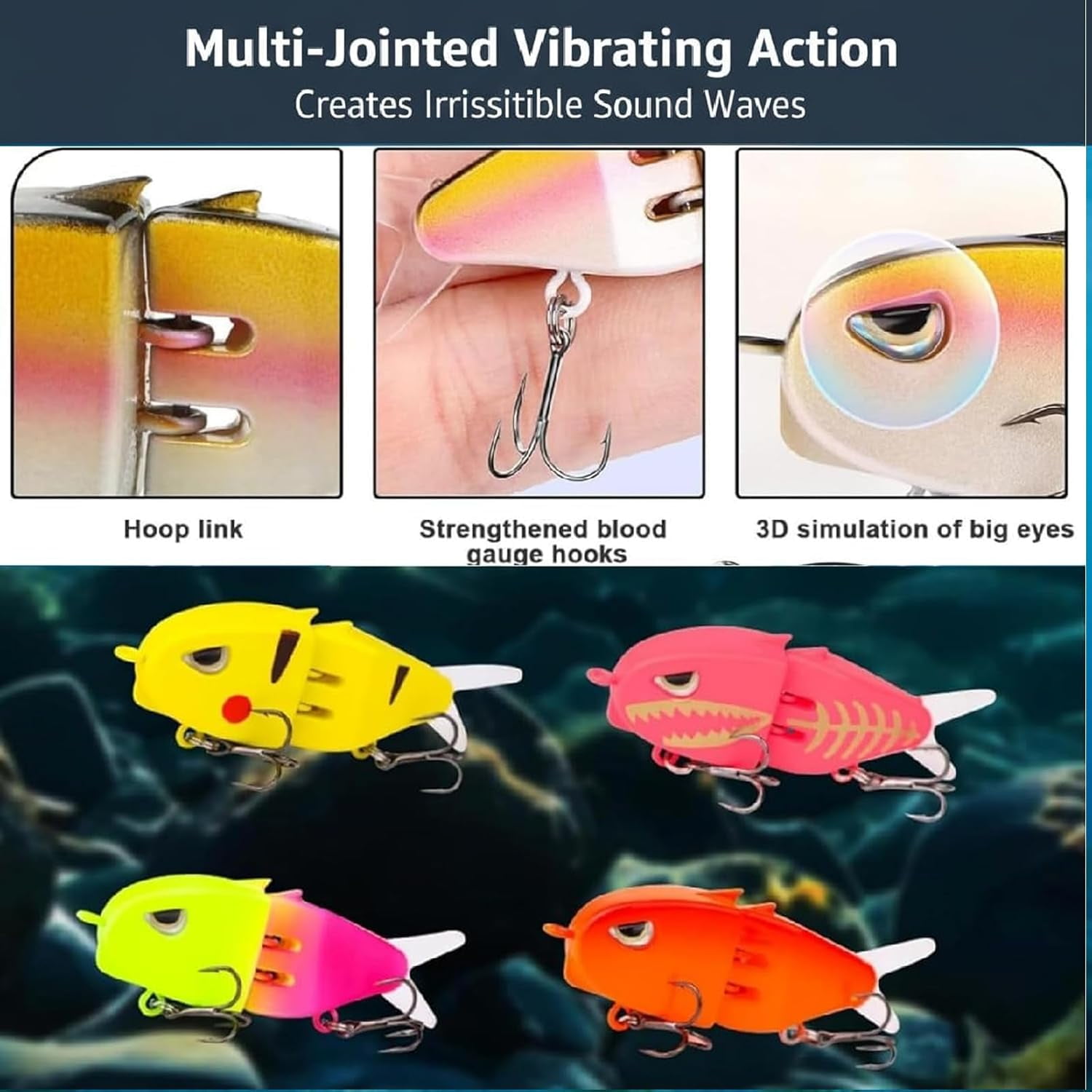 Rexs Glide Bait, Raptor Glide Bait with Freshwater Saltwater Multi Jointed Swimbait Wobbler, Wide S Motion Smooth Baits with Double Hook for Bass Pike Fishing