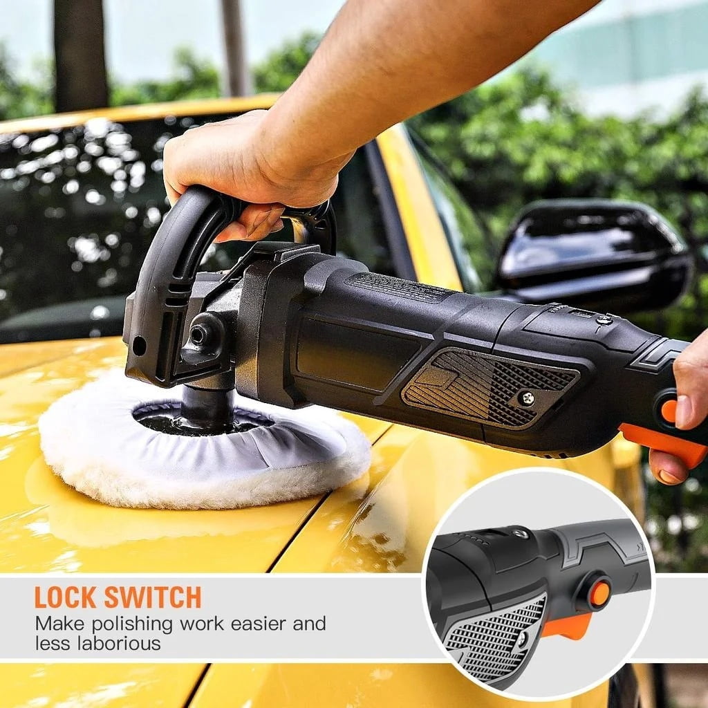 DOVAMAN Buffer Polisher, 6/7 Inch Car Polisher w/12.5A 1500W Motor, Constant power, 6 Speed 1000-3000 RPM, Waxing, Swirls-Free